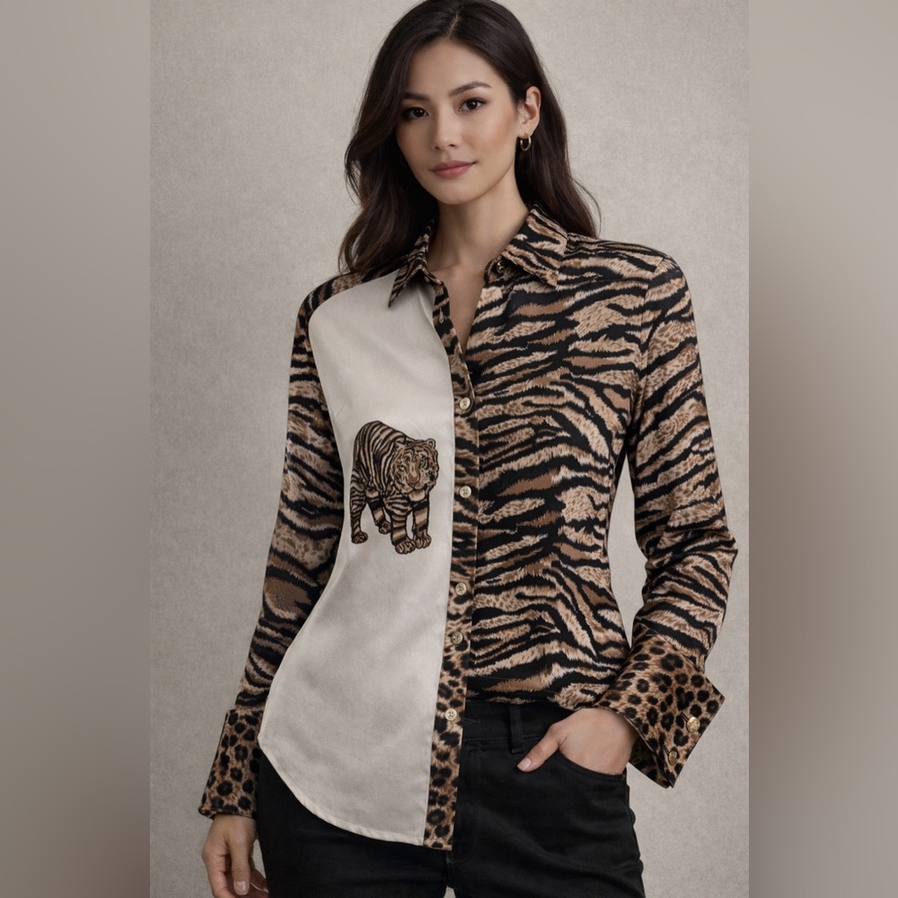 Paolo Santini Tiger Print Blouse- see measurements